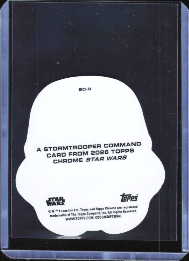 2026 Topps Chrome Star Wars Stormtrooper Command Stormtrooper Command Die-cut, rött vågmönster – variant behöver verifieras #SC-6 – baksida