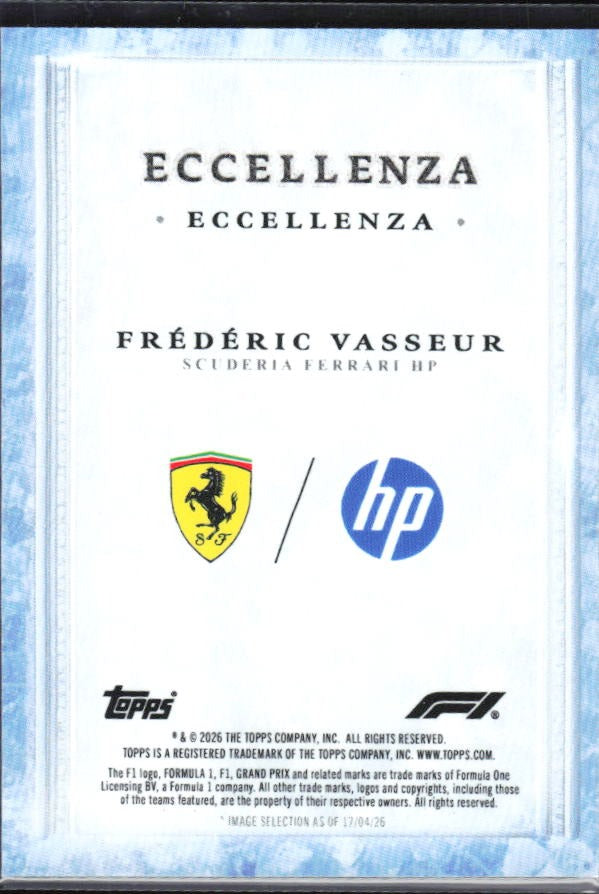 2026 Topps F1 Eccellenza Frédéric Vasseur Eccellenza Blue 59/99 – baksida