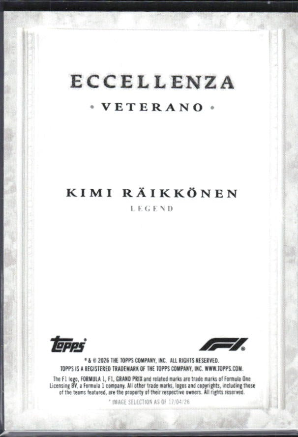 2026 Topps F1 Eccellenza Kimi Räikkönen Veterano – baksida