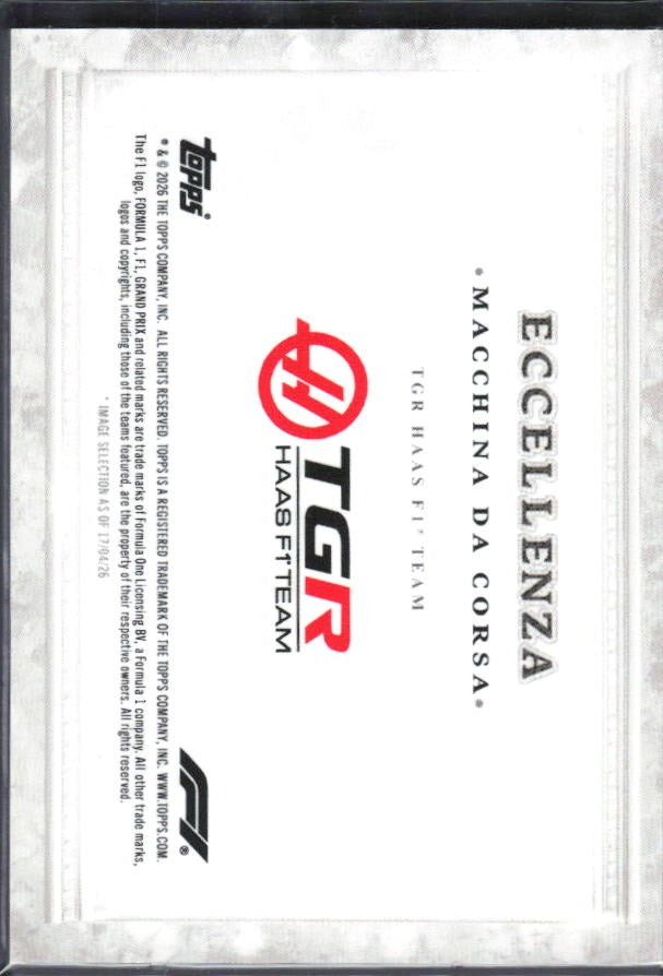 2026 Topps F1 Eccellenza TGR Haas F1 Team Macchina da Corsa – baksida