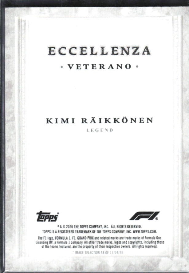 2026 Topps F1 Eccellenza Kimi Räikkönen Veterano – baksida
