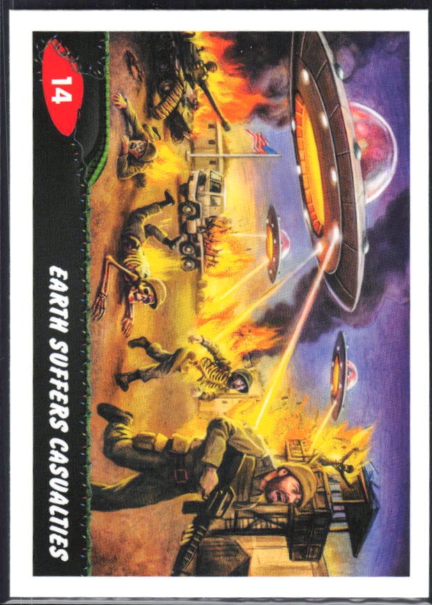 2026 Topps Mars Attacks Christmas Earth Suffers Casualties Base story #14 – framsida