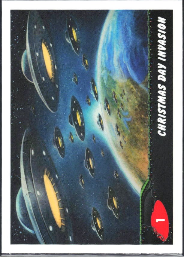 2026 Topps Mars Attacks Christmas Christmas Day Invasion Base story #1 – framsida