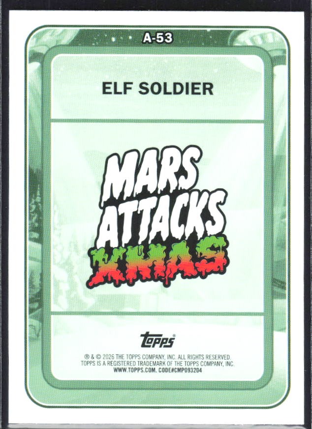 2026 Topps Mars Attacks Christmas Elf Soldier Characters A Red #A-53 – baksida