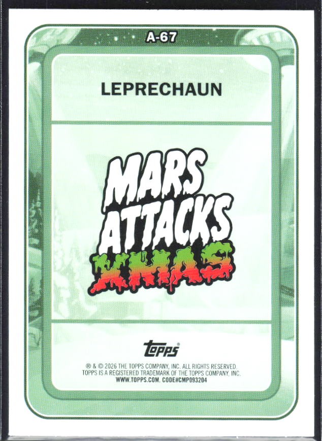 2026 Topps Mars Attacks Christmas Leprechaun Characters A #A-67 – baksida