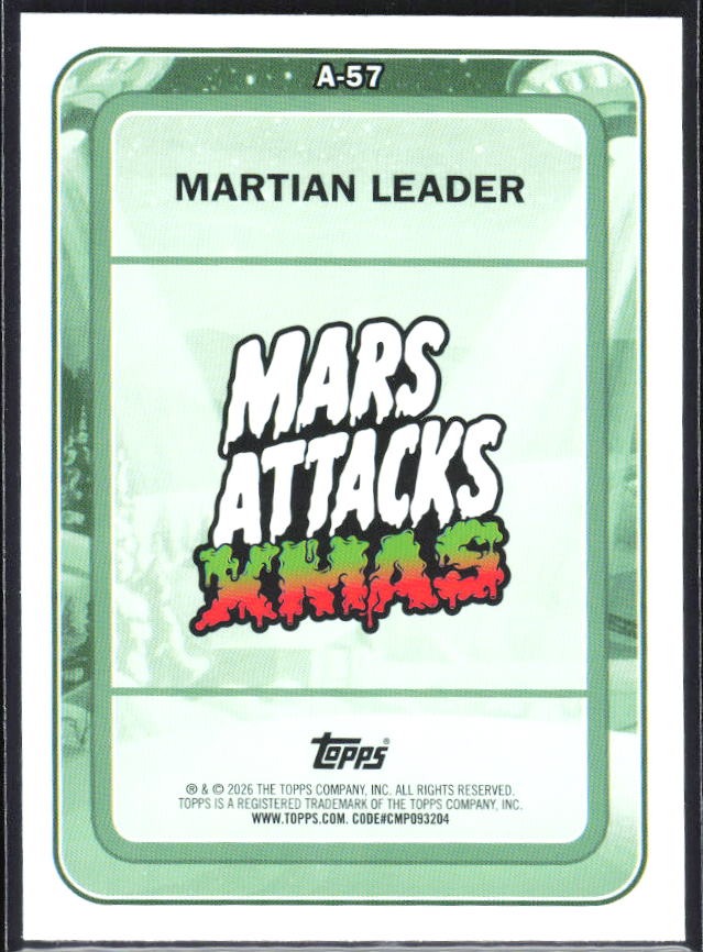 2026 Topps Mars Attacks Christmas Martian Leader Characters A #A-57 – baksida