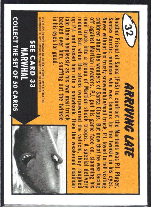 2026 Topps Mars Attacks Christmas Driving Late Base story #32 – baksida