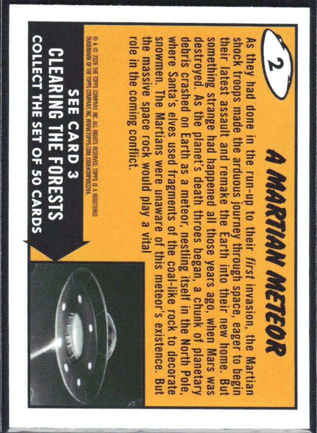 2026 Topps Mars Attacks Christmas A Martian Meteor Base story Red #2 – baksida
