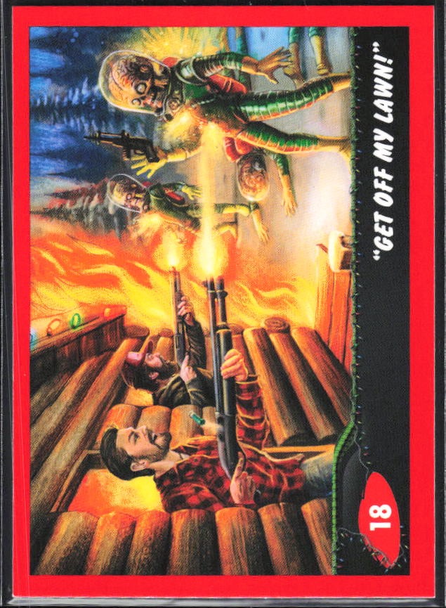 2026 Topps Mars Attacks Christmas Get Off My Lawn! Base story Red #18 – framsida