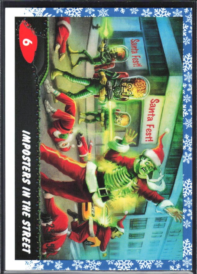 2026 Topps Mars Attacks Christmas Imposters in the Street Base story Snowflake /150 #6 – framsida