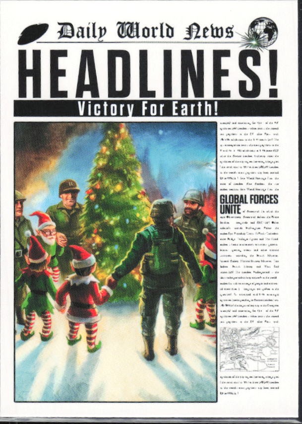 2026 Topps Mars Attacks Christmas Victory for Earth! Headlines! #HL-10 – framsida