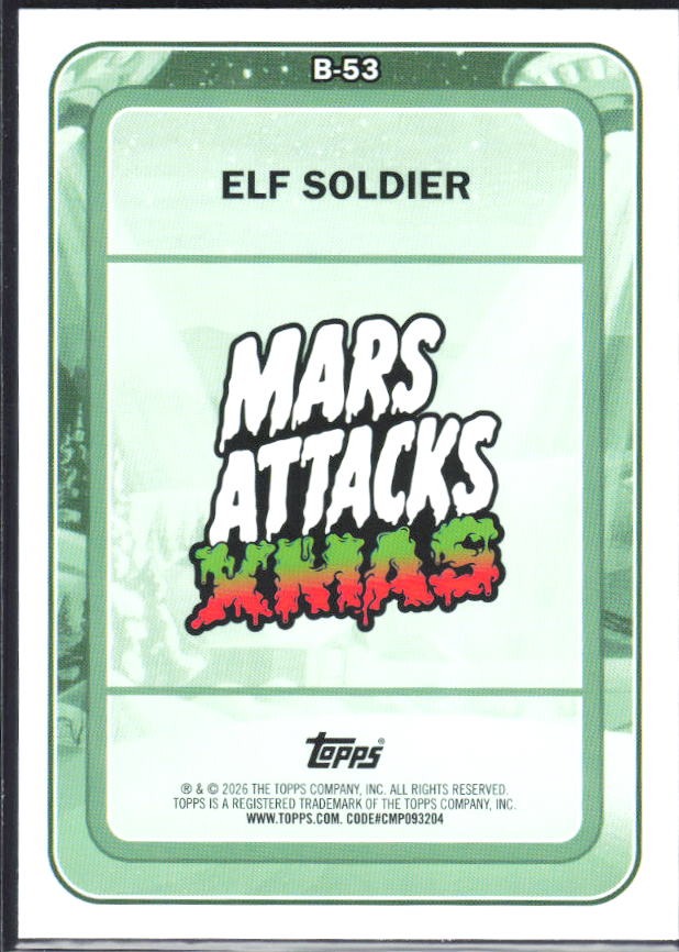 2026 Topps Mars Attacks Christmas Elf Soldier Characters B #B-53 – baksida