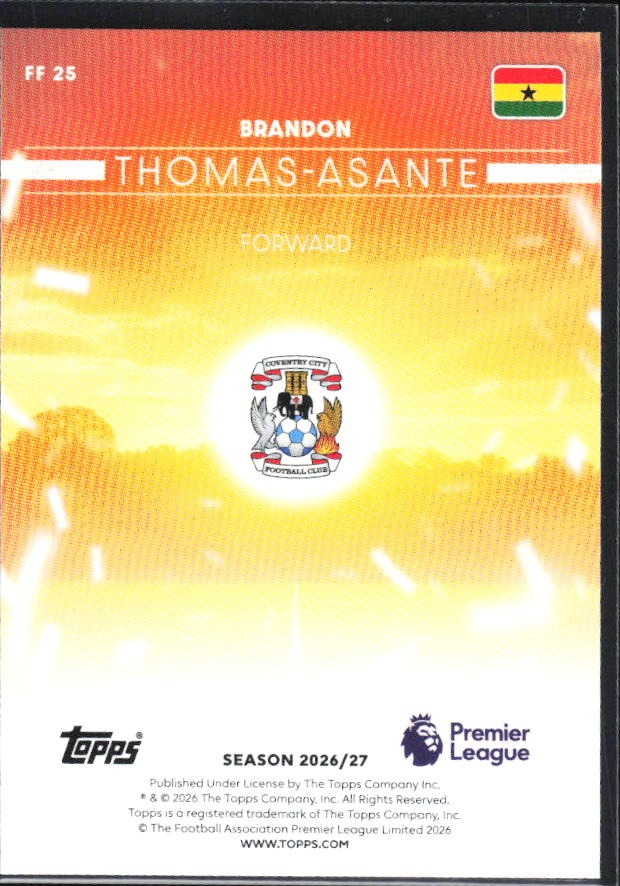 2026-27 Topps Premier League Brandon Thomas-Asante Fan Favourites #FF25 – baksida