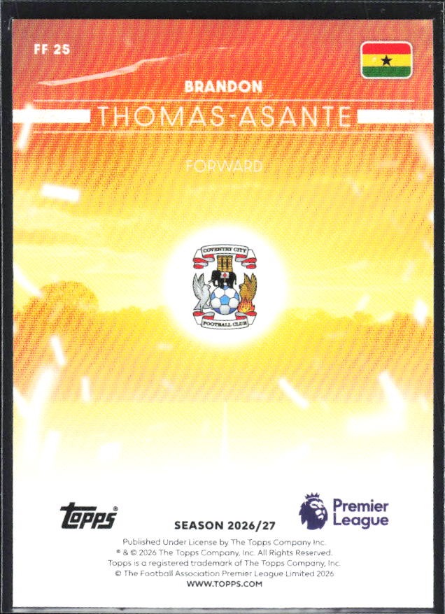 2026-27 Topps Premier League Brandon Thomas-Asante Fan Favourites #FF25 – baksida