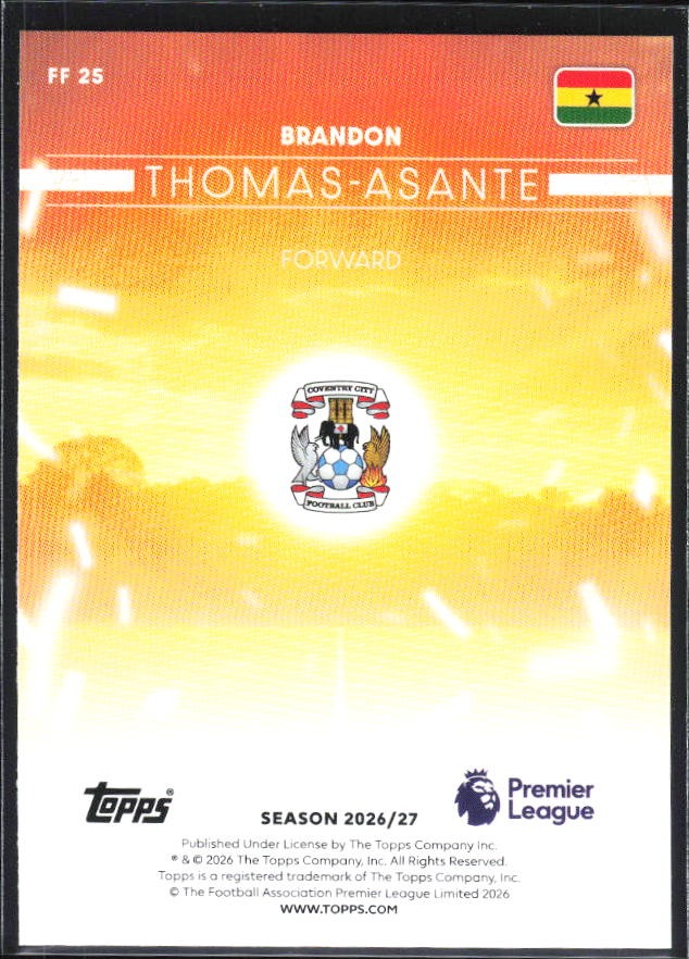2026-27 Topps Premier League Brandon Thomas-Asante Fan Favourites #FF25 – baksida