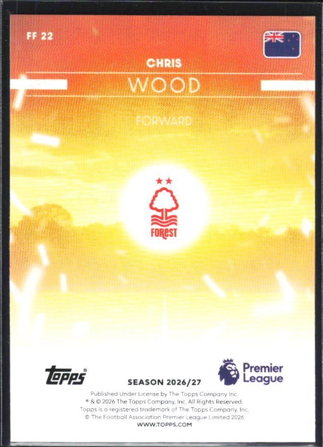 2026-27 Topps Premier League Chris Wood Fan Favourites #FF22 – baksida