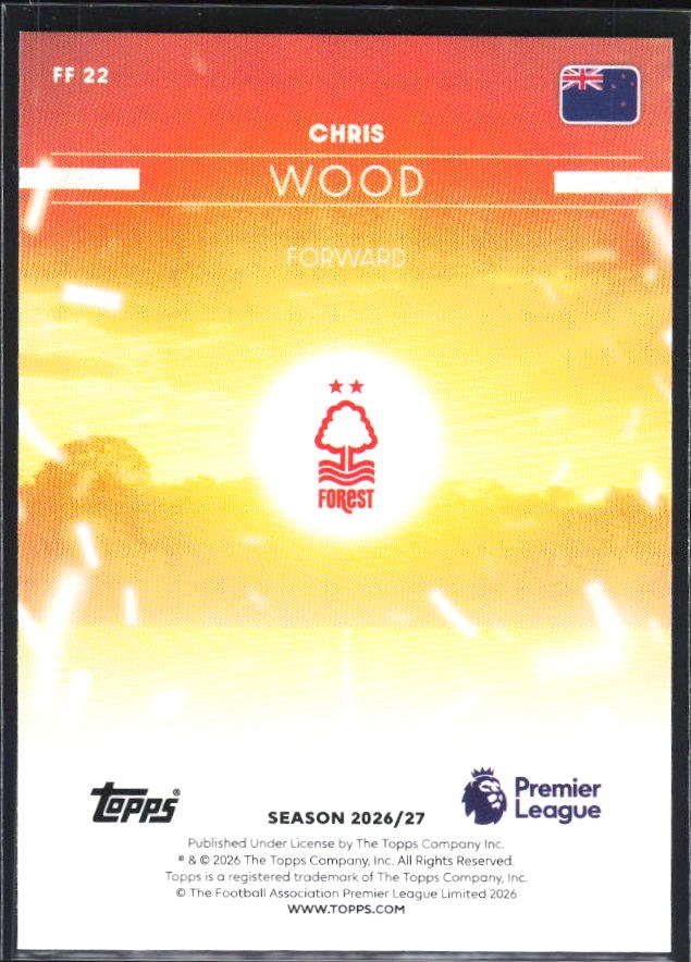 2026-27 Topps Premier League Chris Wood Fan Favourites #FF22 – baksida
