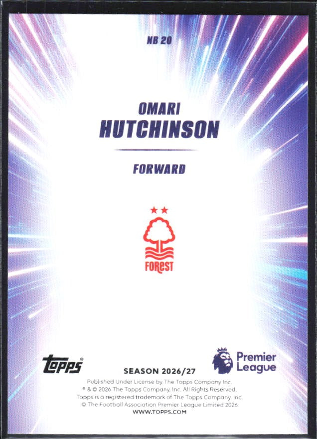 2026-27 Topps Premier League Omari Hutchinson Nitro Boost #NB20 – baksida