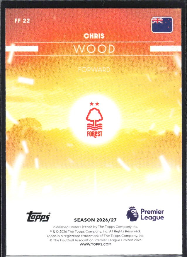 2026-27 Topps Premier League Chris Wood Fan Favourites #FF22 – baksida