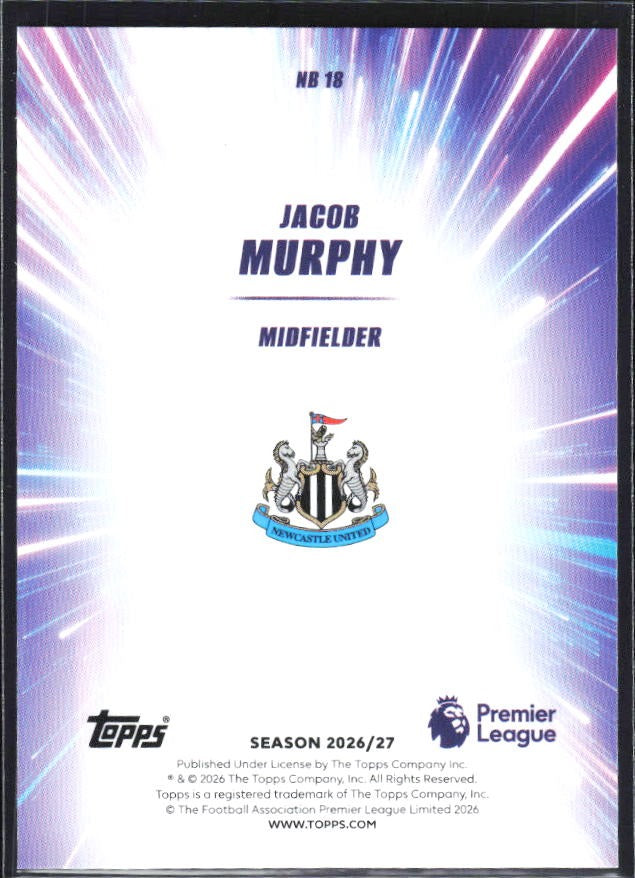 2026-27 Topps Premier League Jacob Murphy Nitro Boost #NB18 – baksida