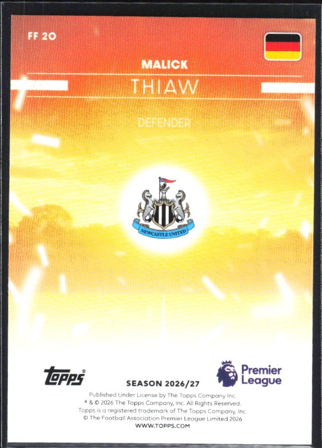 2026-27 Topps Premier League Malick Thiaw Fan Favourites #FF20 – baksida