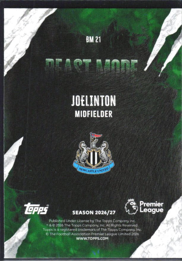 2026-27 Topps Premier League Joelinton Beast Mode #BM21 – baksida