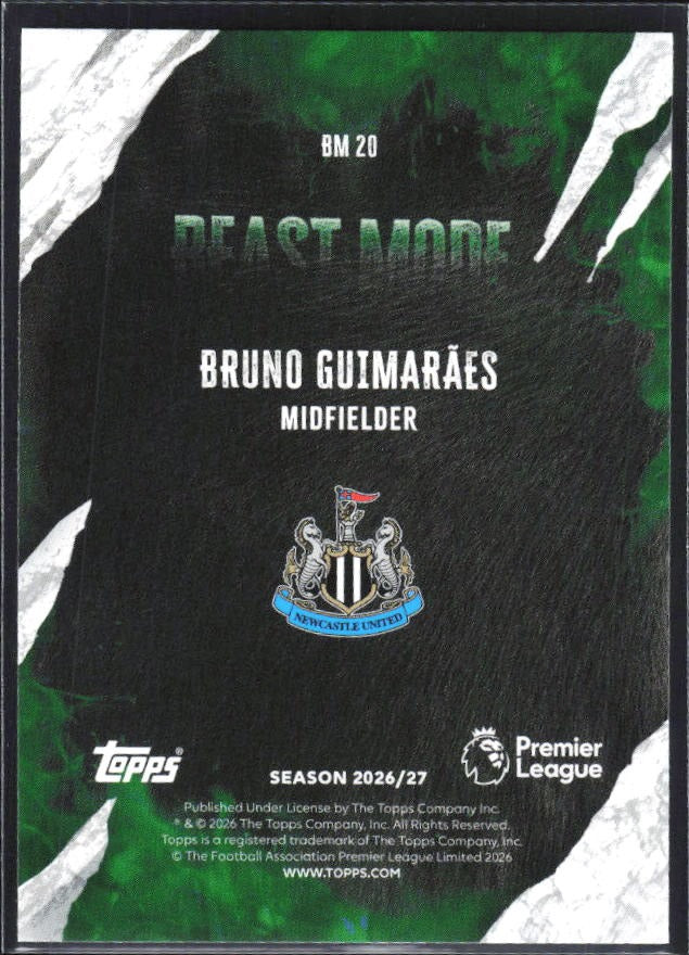 2026-27 Topps Premier League Bruno Guimarães Beast Mode #BM20 – baksida