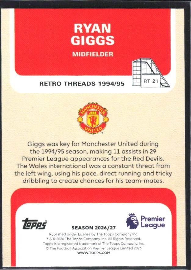2026-27 Topps Premier League Ryan Giggs Retro Threads #RT21 – baksida