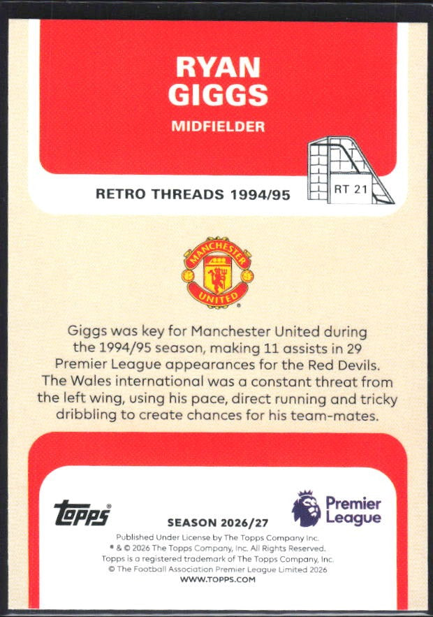 2026-27 Topps Premier League Ryan Giggs Retro Threads #RT21 – baksida
