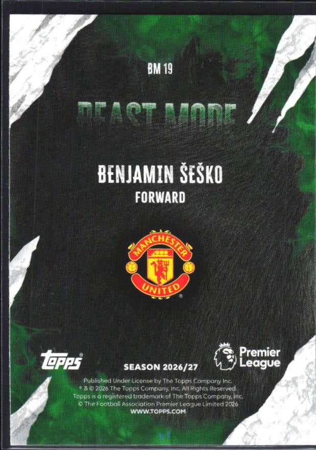 2026-27 Topps Premier League Benjamin Šeško Beast Mode #BM19 – baksida