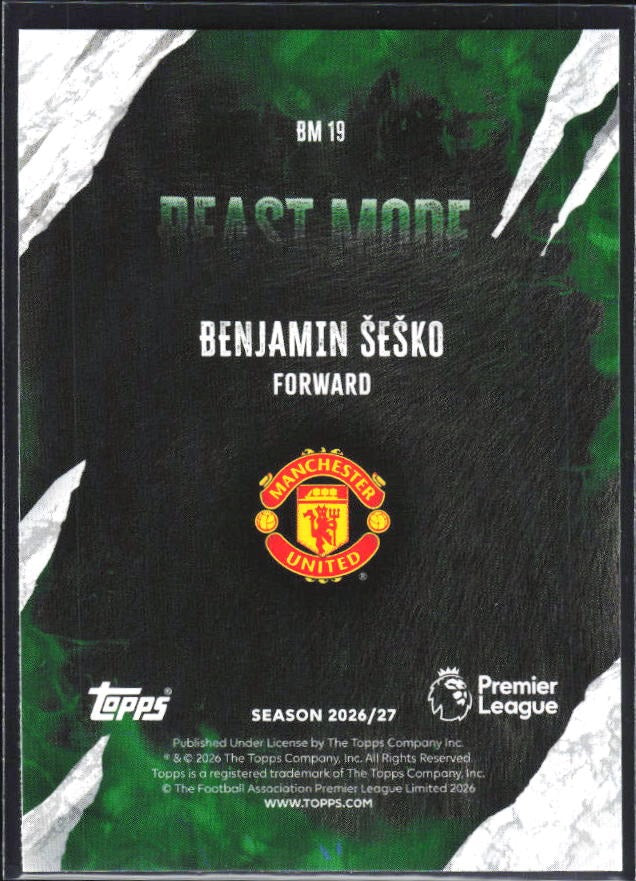 2026-27 Topps Premier League Benjamin Šeško Beast Mode #BM19 – baksida