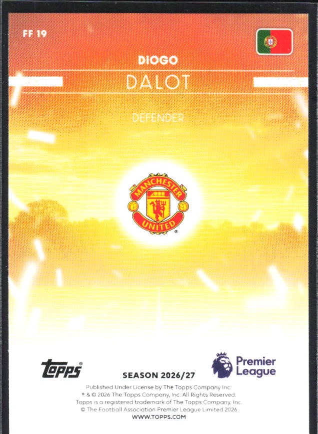 2026-27 Topps Premier League Diogo Dalot Fan Favourites #FF19 – baksida
