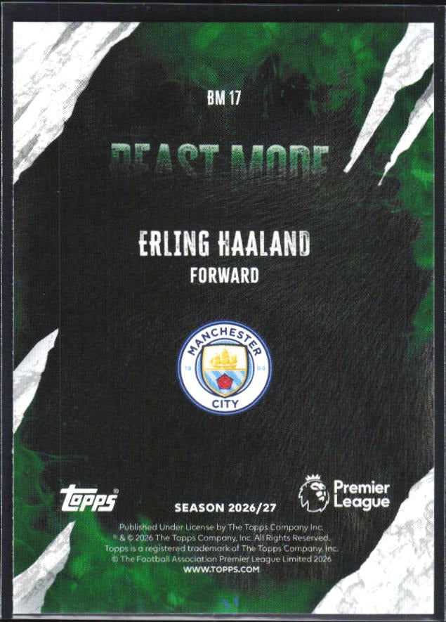 2026-27 Topps Premier League Erling Haaland Beast Mode #BM17 – baksida