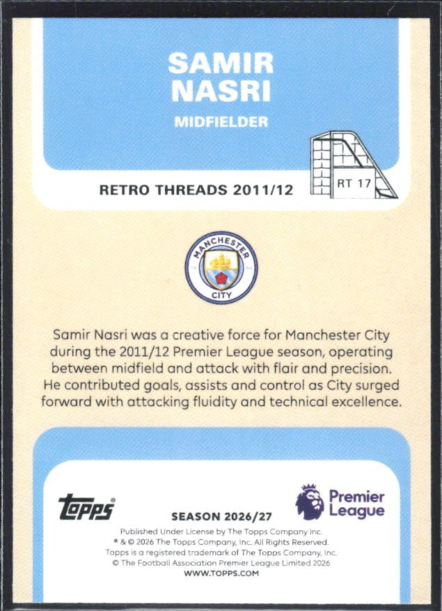 2026-27 Topps Premier League Samir Nasri Retro Threads #RT17 – baksida