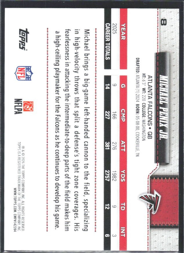 2026 Topps Flagship Football Michael Penix Jr. #8 – baksida