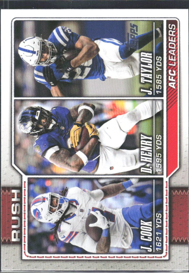 2026 Topps Flagship Football AFC Rushing Leaders (Derrick Henry / Jonathan Taylor / James Cook) #286 – framsida