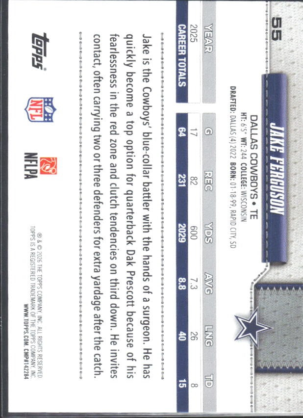 2026 Topps Flagship Football Jake Ferguson #55 – baksida