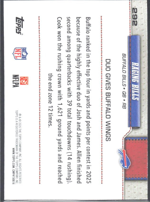 2026 Topps Flagship Football Raging Bills #292 – baksida