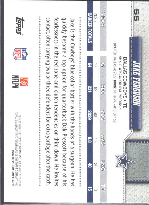 2026 Topps Flagship Football Jake Ferguson #55 – baksida