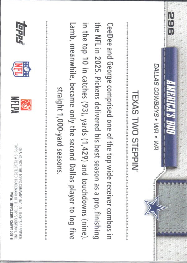 2026 Topps Flagship Football America's Duo #296 – baksida