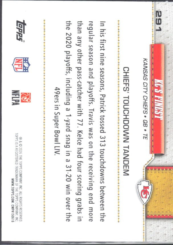 2026 Topps Flagship Football KC's Finest #291 – baksida