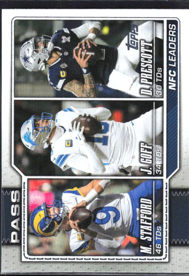 2026 Topps Flagship Football NFC Passing Leaders (Matthew Stafford / Dak Prescott / Jared Goff) #281 – framsida