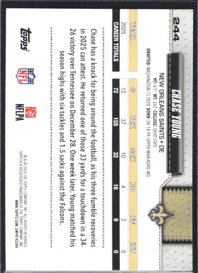 2026 Topps Flagship Football Chase Young #244 – baksida