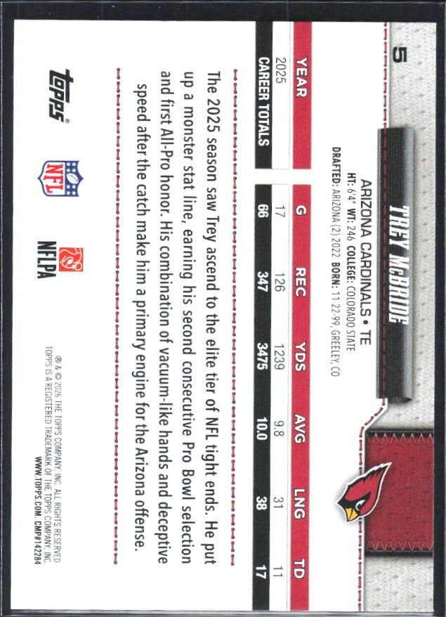2026 Topps Flagship Football Trey McBride #5 – baksida