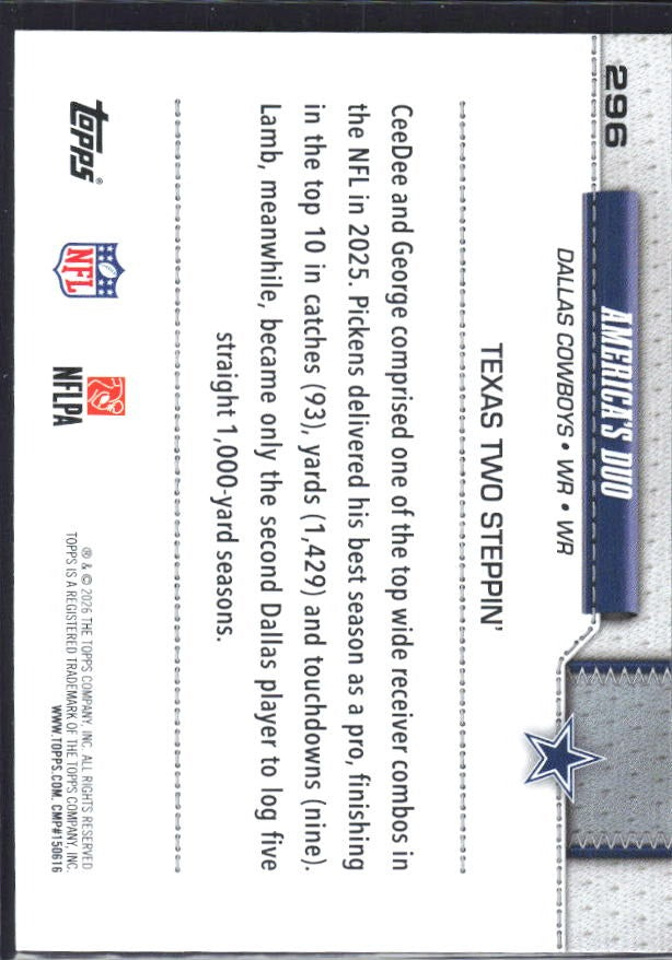 2026 Topps Flagship Football America's Duo #296 – baksida