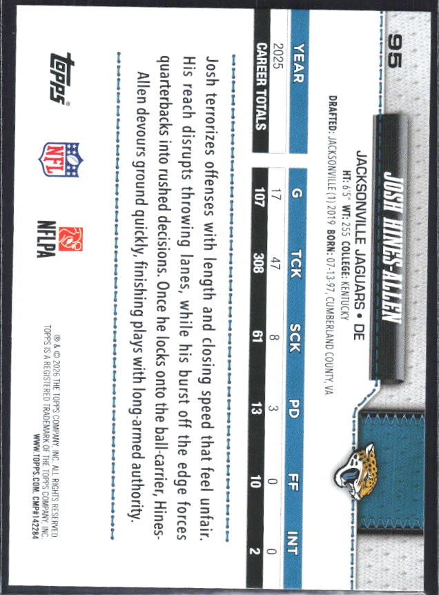 2026 Topps Flagship Football Josh Hines-Allen #95 – baksida