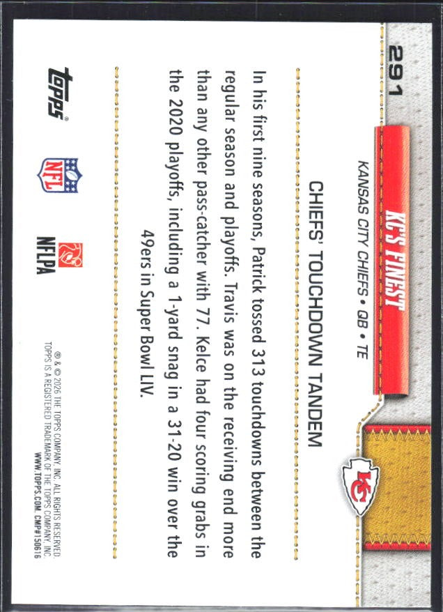 2026 Topps Flagship Football KC's Finest #291 – baksida