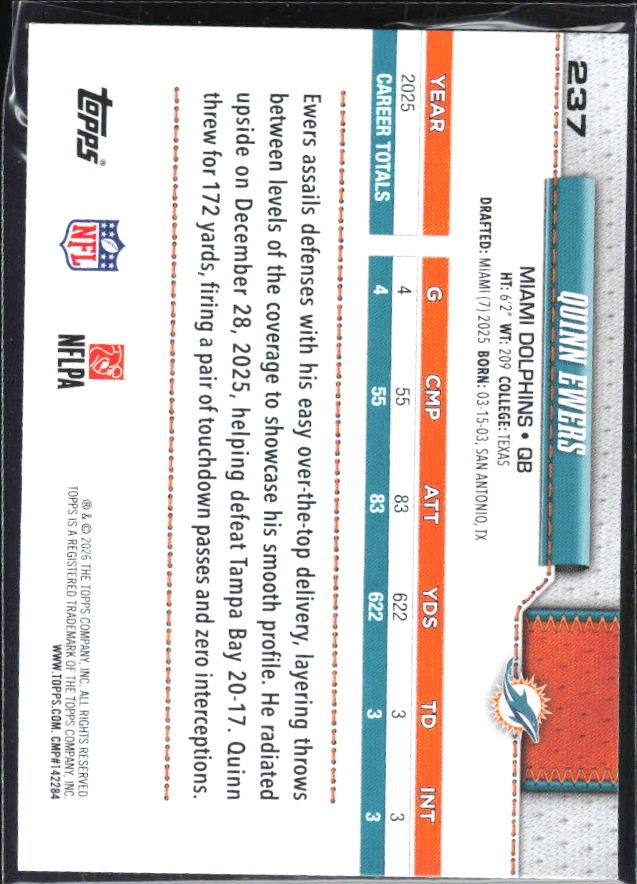 2026 Topps Flagship Football Quinn Ewers #237 – baksida
