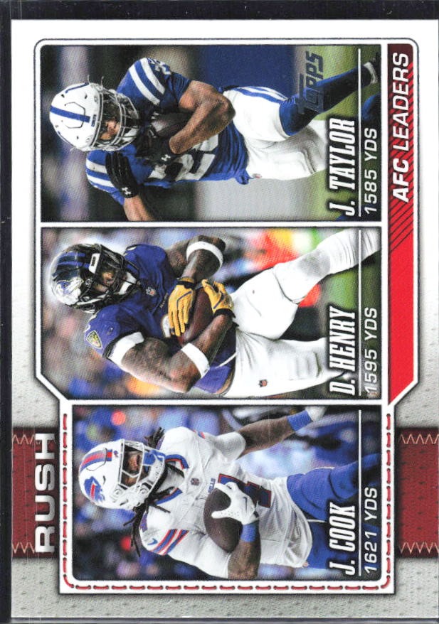 2026 Topps Flagship Football AFC Rushing Leaders (Derrick Henry / Jonathan Taylor / James Cook) #286 – framsida