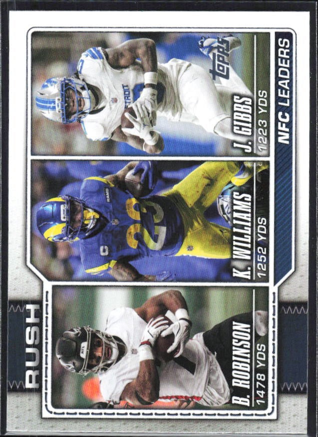 2026 Topps Flagship Football NFC Rushing Leaders (Bijan Robinson / Kyren Williams / Jahmyr Gibbs) #285 – framsida
